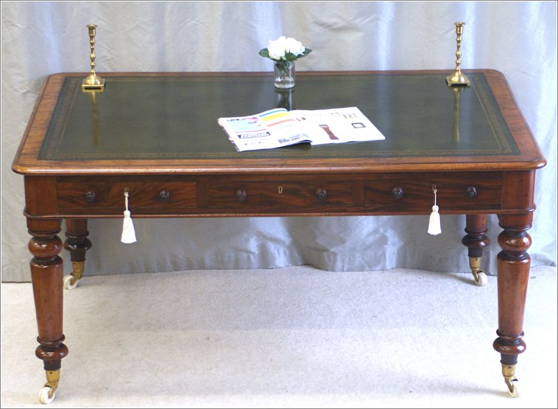 3050 Antique Victorian Mahogany Six Drawer Library Table (1)